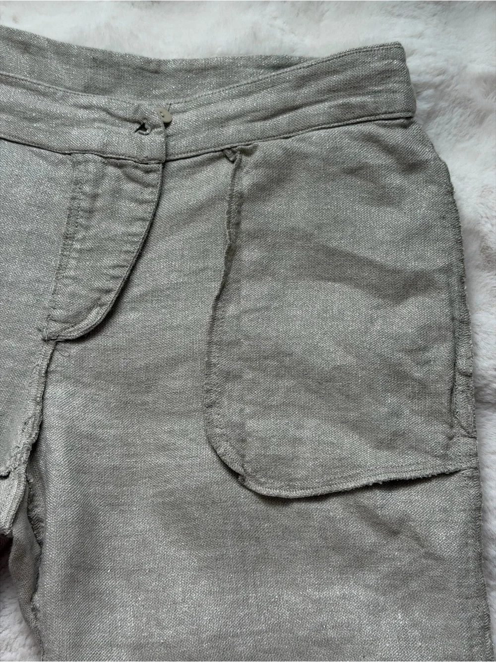 Eileen Fisher Neutral Beige Organic Linen Blend Shimmer Metallic Shorts ~ 8-10